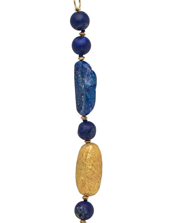 Yellow Gold Lapis Lazuli Beaded Link Necklace For Discount