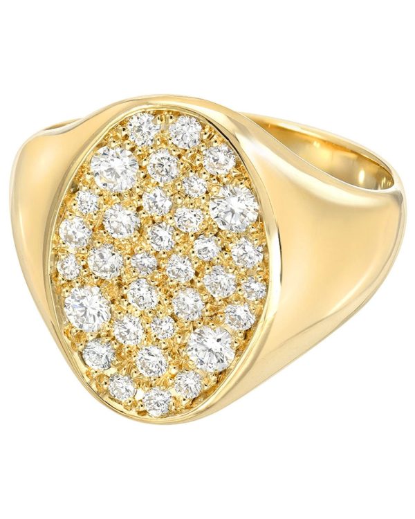 Yellow Gold Pave Diamond Galaxy Signet Ring Cheap