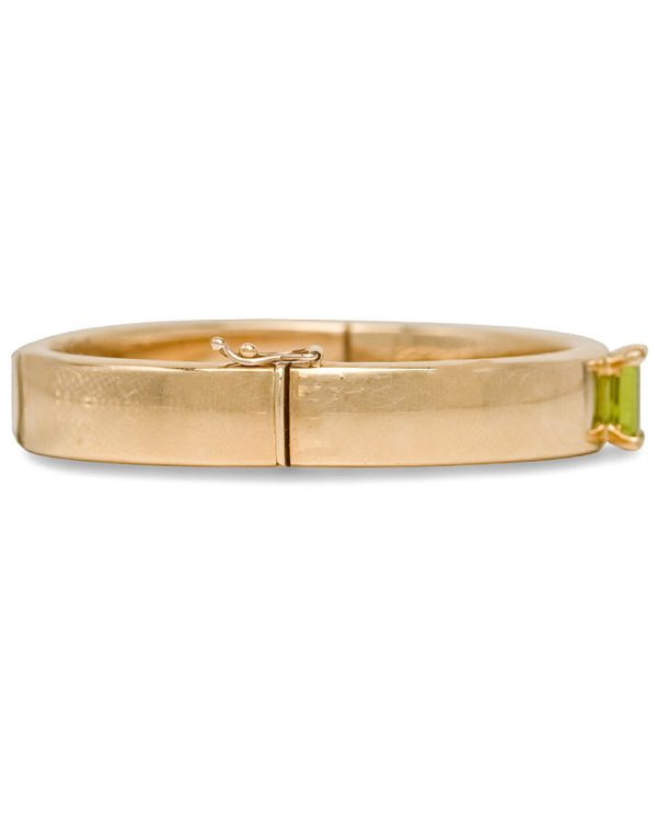 Yellow Gold Emerald Cut Peridot Bangle Bracelet Hot on Sale