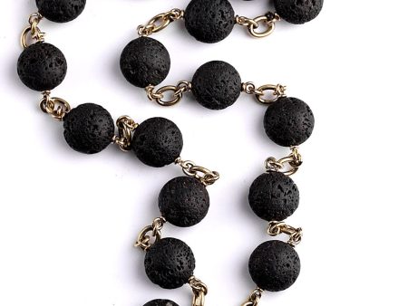 Yellow Gold Large Lava Bead Link Necklace Hot on Sale