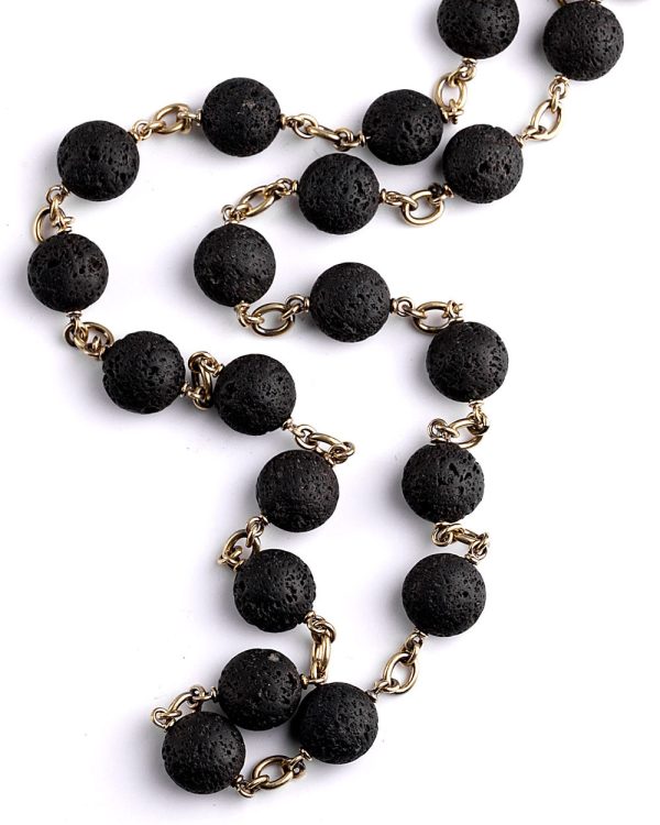 Yellow Gold Large Lava Bead Link Necklace Hot on Sale