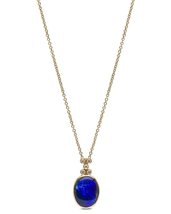 Yellow Gold Lightning Ridge Opal Pendant Necklace on Sale