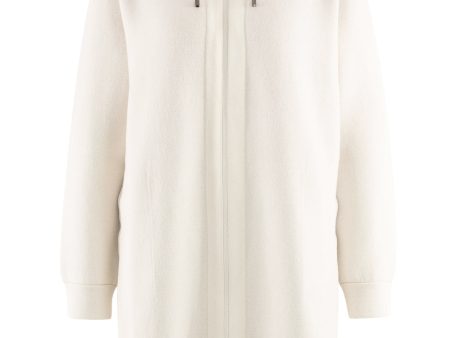 White Double Face Cashmere Zip Up Hooded Cardigan For Cheap