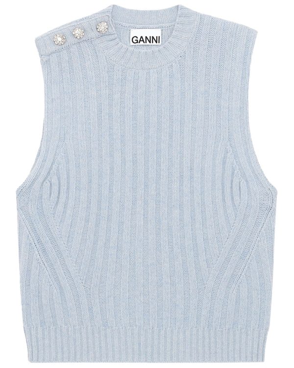 Airy Blue Ribbed Wool Sweater Tank Sale