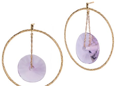 Yellow Gold Lavender Quartz Pendulo Hoop Earrings Online Hot Sale