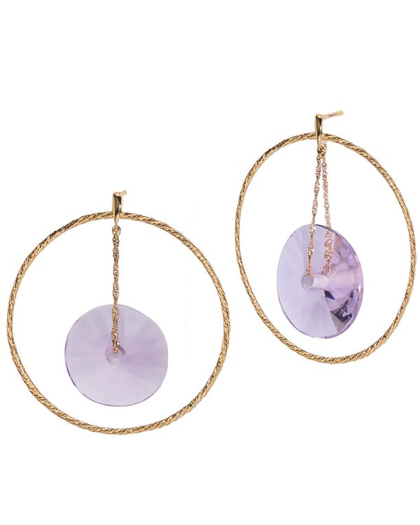 Yellow Gold Lavender Quartz Pendulo Hoop Earrings Online Hot Sale