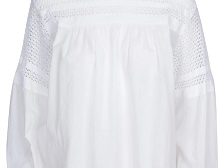 White Long Sleeve Crochet Remi Blouse For Discount