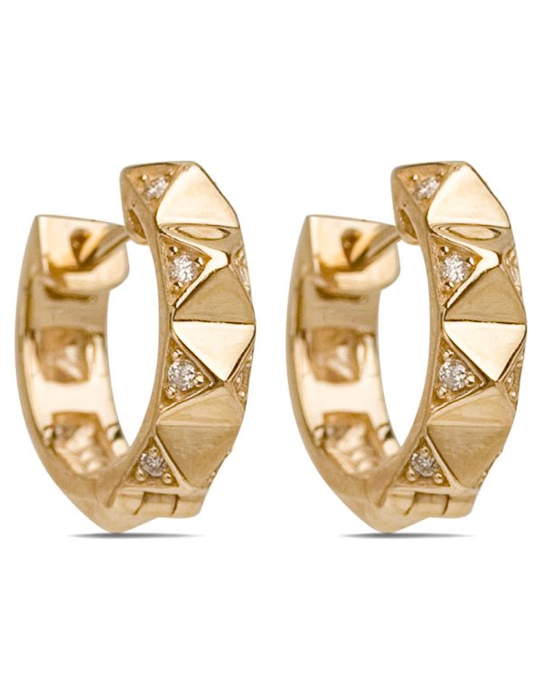 Yellow Gold Diamond Pyramid Huggie Hoop Earrings For Discount