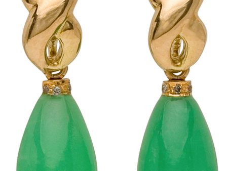 Yellow Gold Infinity Chrysoprase Drop Earrings Hot on Sale