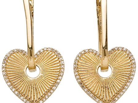 Yellow Gold Diamond Heart Charm Hoop Earrings Online