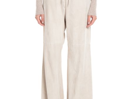 Beige Suede Wide Leg Drawstring Pants Hot on Sale