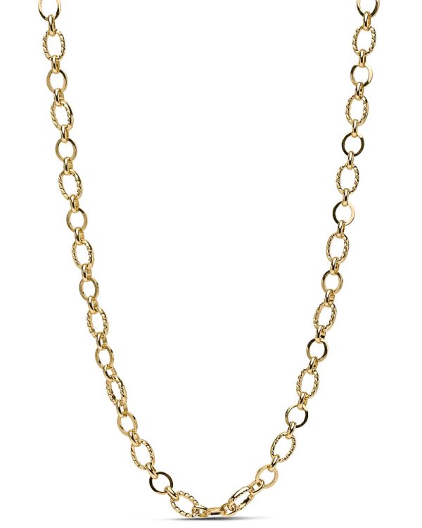 Yellow Gold Textured Chain Link Necklace For Sale