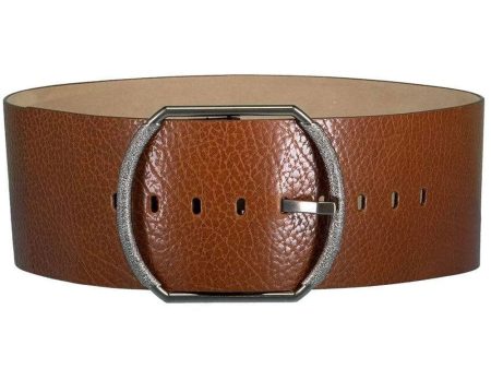 Wide Grain Leather Belt in Cinnamon For Cheap