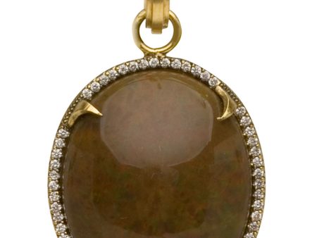 Yellow Gold Diamond and Opal Oval Pendant For Sale