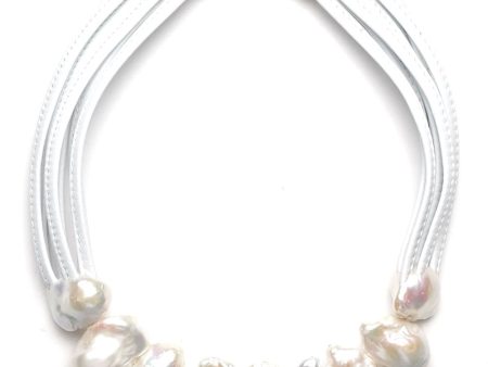 Baroque Pearl White Leather Necklace on Sale