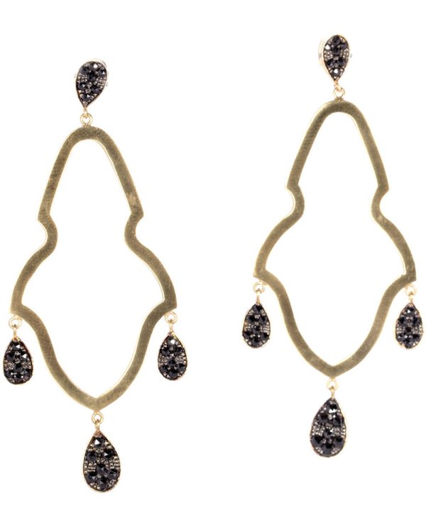 Yellow Gold Black Diamond Gypsy Drop Earrings on Sale