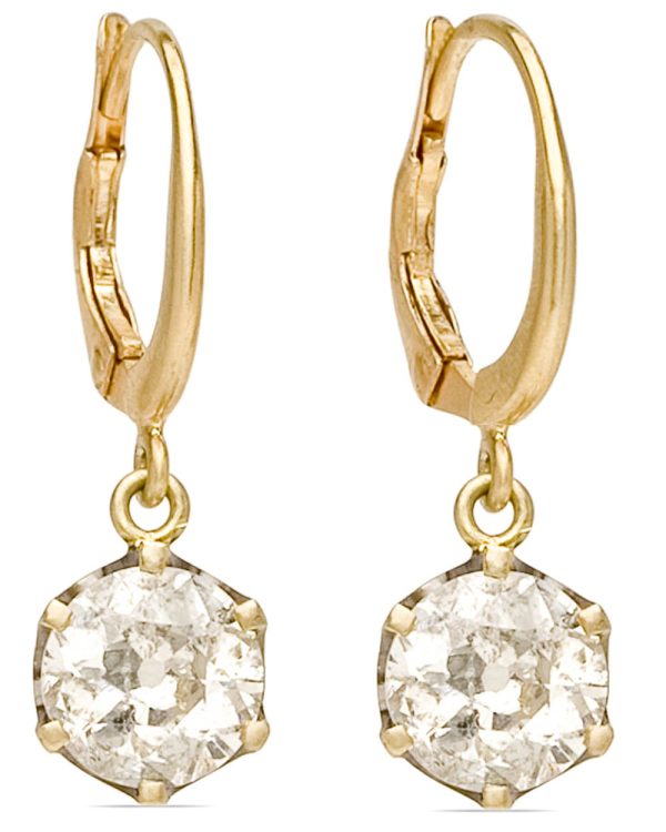 Yellow Gold Old European Cut Diamond Drop Earrings Fashion