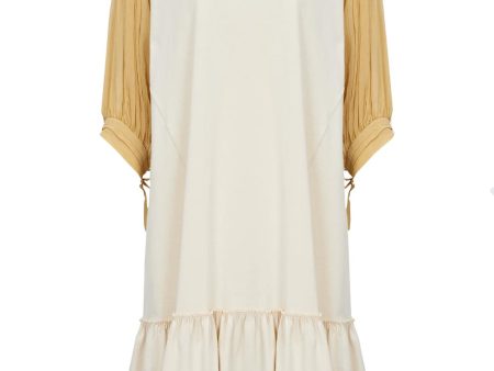 Beige Pleated Sleeve Shirt Dress Online Sale