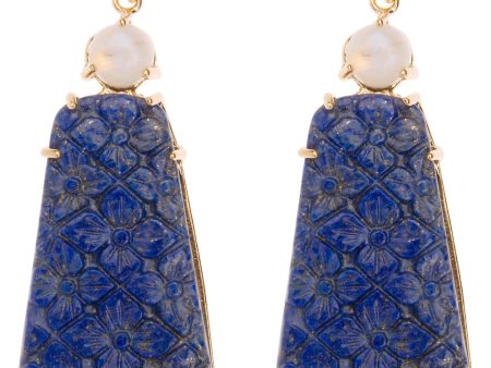 Blue Chalcedony and Carved Lapis Drop Earrings Cheap