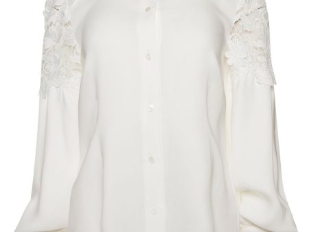 White Lace Insert Silk Shirt For Discount