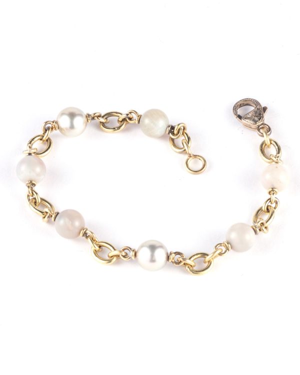 Yellow Gold Opal and Pearl Link Bracelet Online now