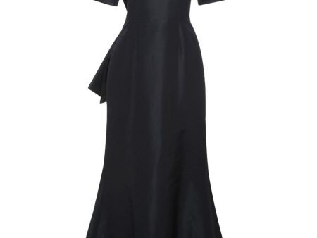 Short Sleeve Mermaid Gown in Black Silk For Cheap