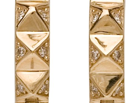 Yellow Gold Diamond Pyramid Huggie Hoop Earrings For Discount