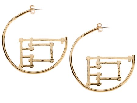 Yellow Gold Bamboo Large Hoop Earrings For Sale