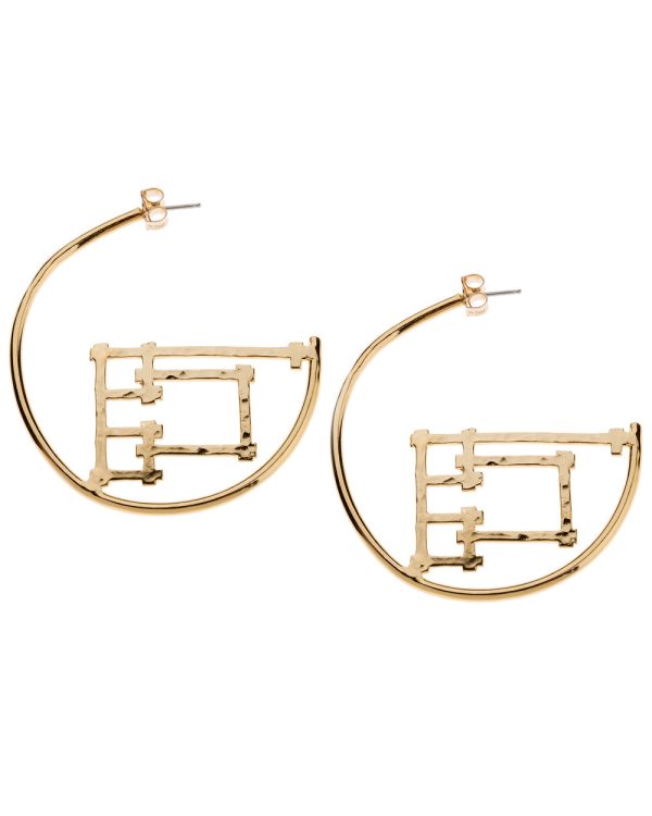 Yellow Gold Bamboo Large Hoop Earrings For Sale