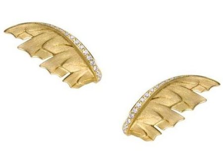 Yellow Gold Diamond Magnipheasant Wing Earrings Cheap