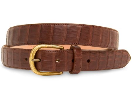 French Brass Buckle Brown Crocodile Leather Belt Online now