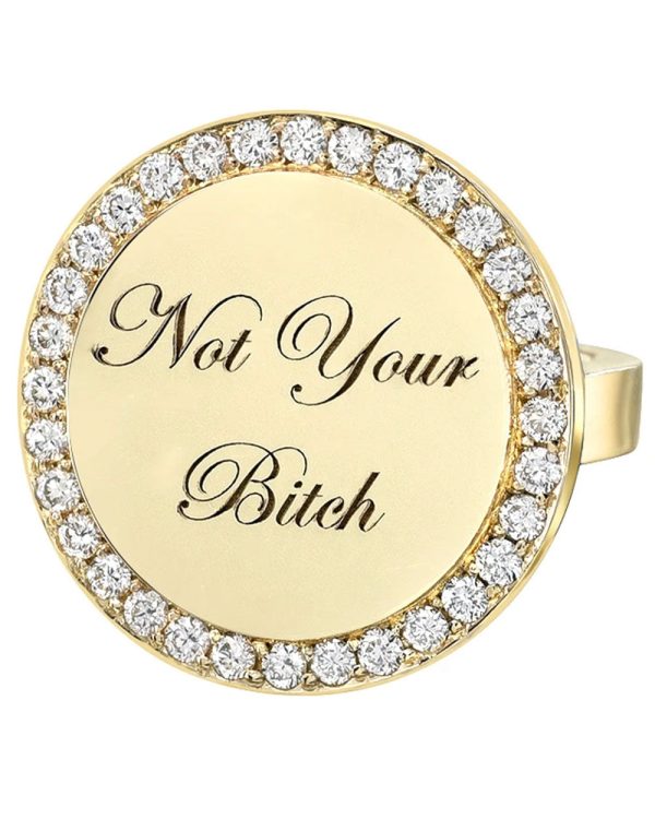 Yellow Gold Diamond Not Your Bitch Ring For Sale