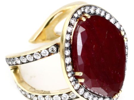 Yellow Gold Diamond and Ruby Split Band Ring Fashion