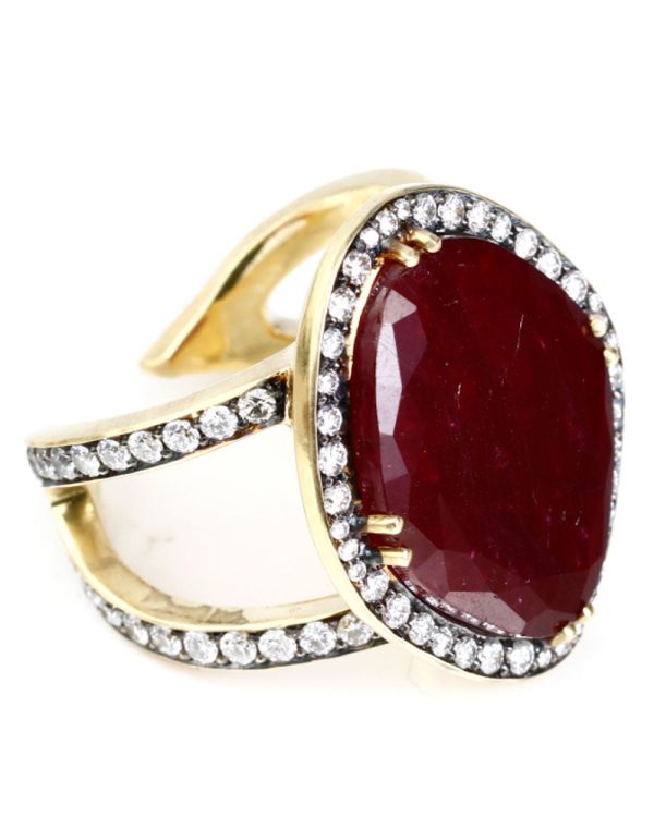 Yellow Gold Diamond and Ruby Split Band Ring Fashion