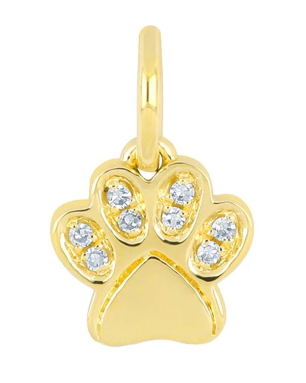 Yellow Gold Diamond Paw Necklace Charm on Sale