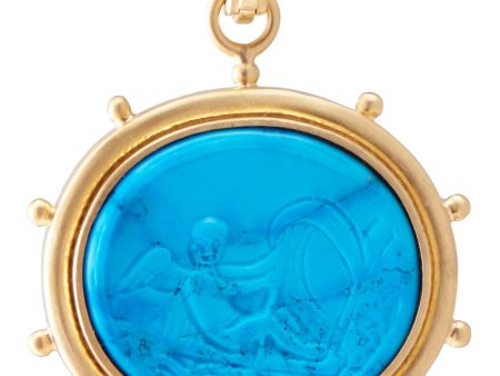 Yellow Gold Carved Turquoise and Diamond Pendant Online