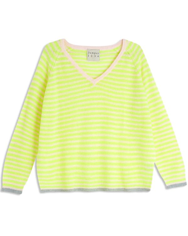 Yellow Stripe V-Neck Sweater Discount