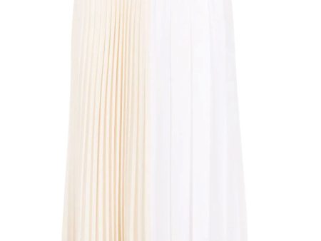 White and Cream Color Block Pleated A Line Skirt For Discount