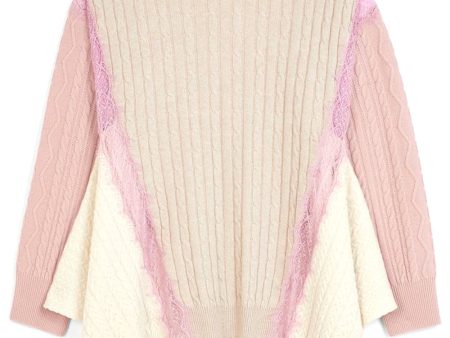 Beige and Pink Lace Oversized Wool Sweater Discount