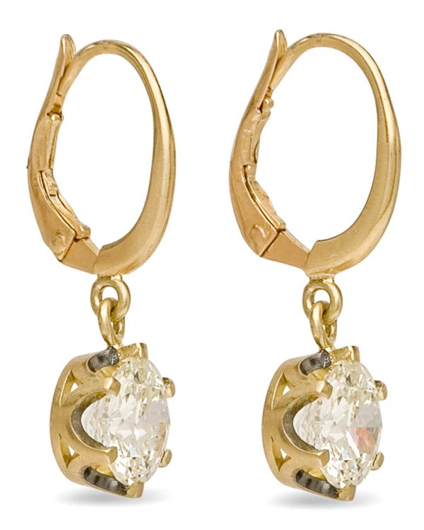 Yellow Gold Old European Cut Diamond Drop Earrings Fashion