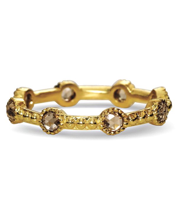 Yellow Gold Champagne Diamond Caviar Band Ring For Sale