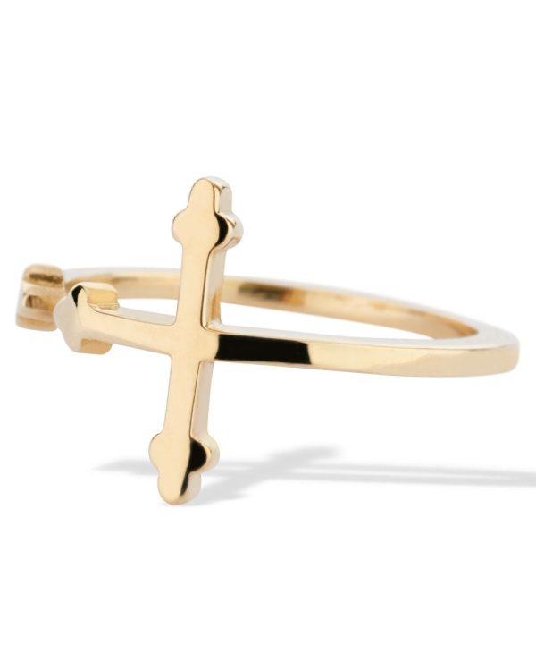 Yellow Gold Cross Your Fingers Ring For Discount