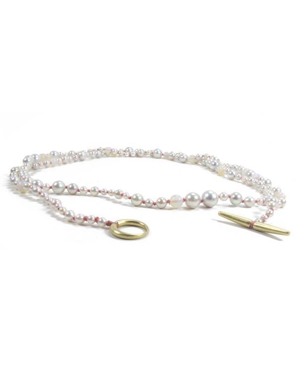 14k Pearl and Opal Necklace on Coral Silk Thread Hot on Sale