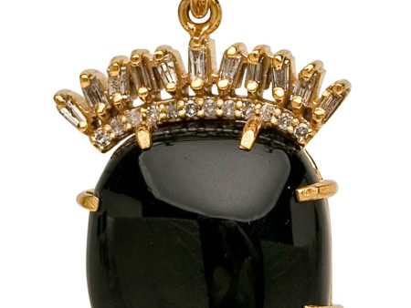 Black Onyx and Baguette Diamond Crown Box Pendant Fashion