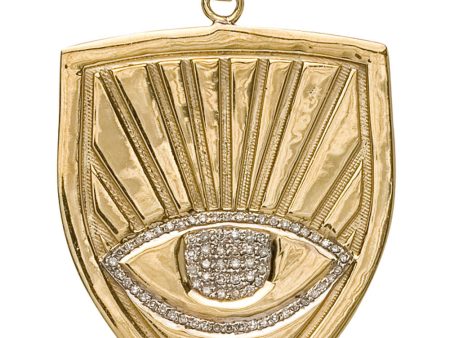 Brass Diamond Evil Eye Shield Pendant For Sale