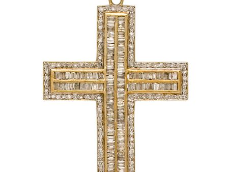 Brass Full Baguette and Pave Diamond Cross Pendant For Discount